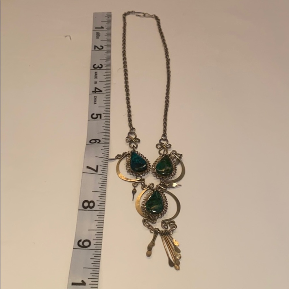 Malachite Artisan Necklace Silver Statement - image 7